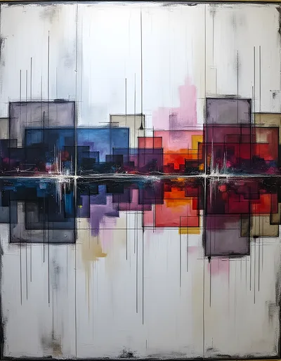 Abstract Geometric Cityscape Painting With Vibrant Color Blocks