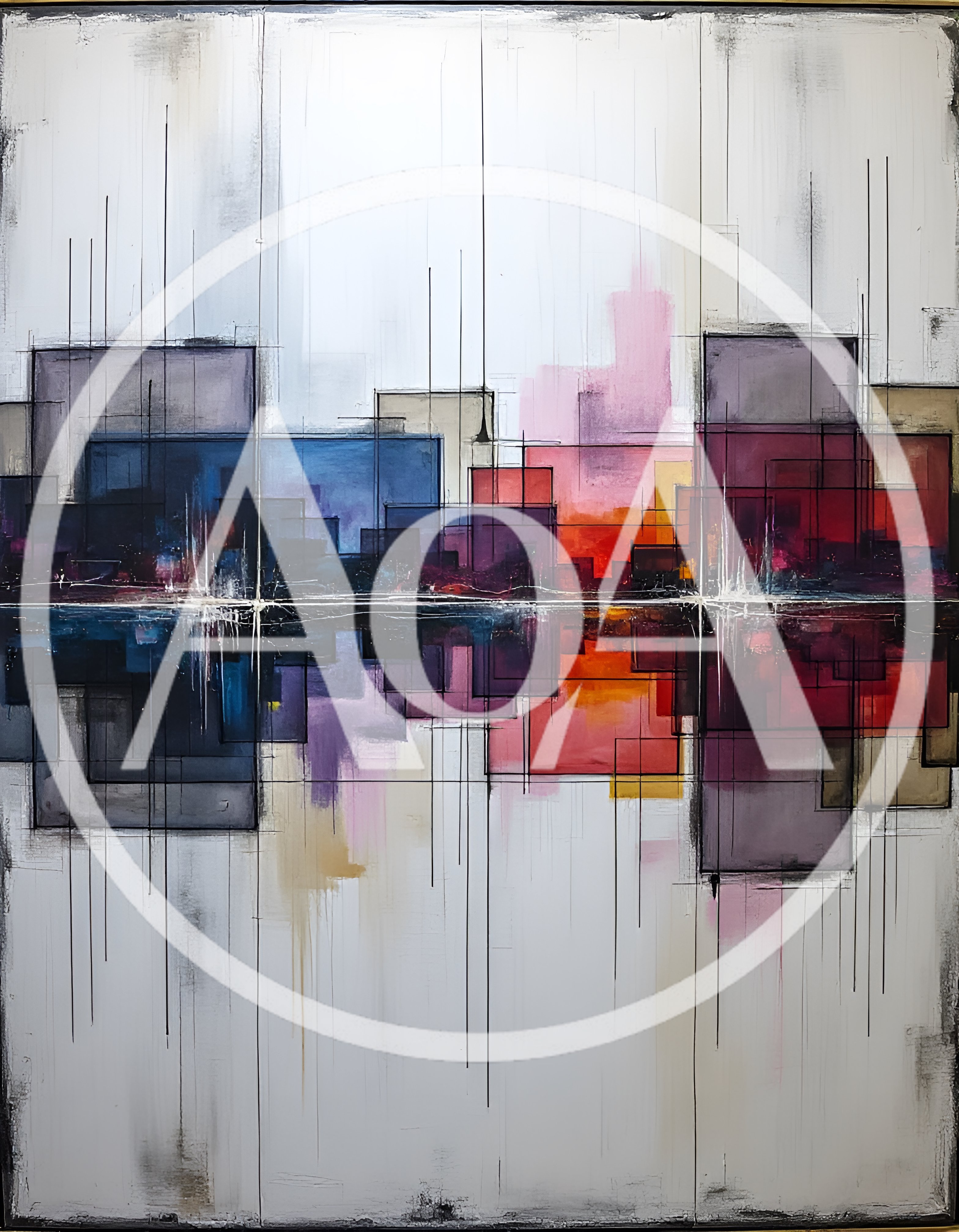 Abstract Geometric Cityscape Painting With Vibrant Color Blocks