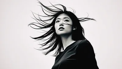 Portrait Of A Young Woman With Windblown Hair