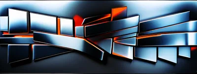 Abstract Metallic Geometric Shapes With Glowing Orange Accents