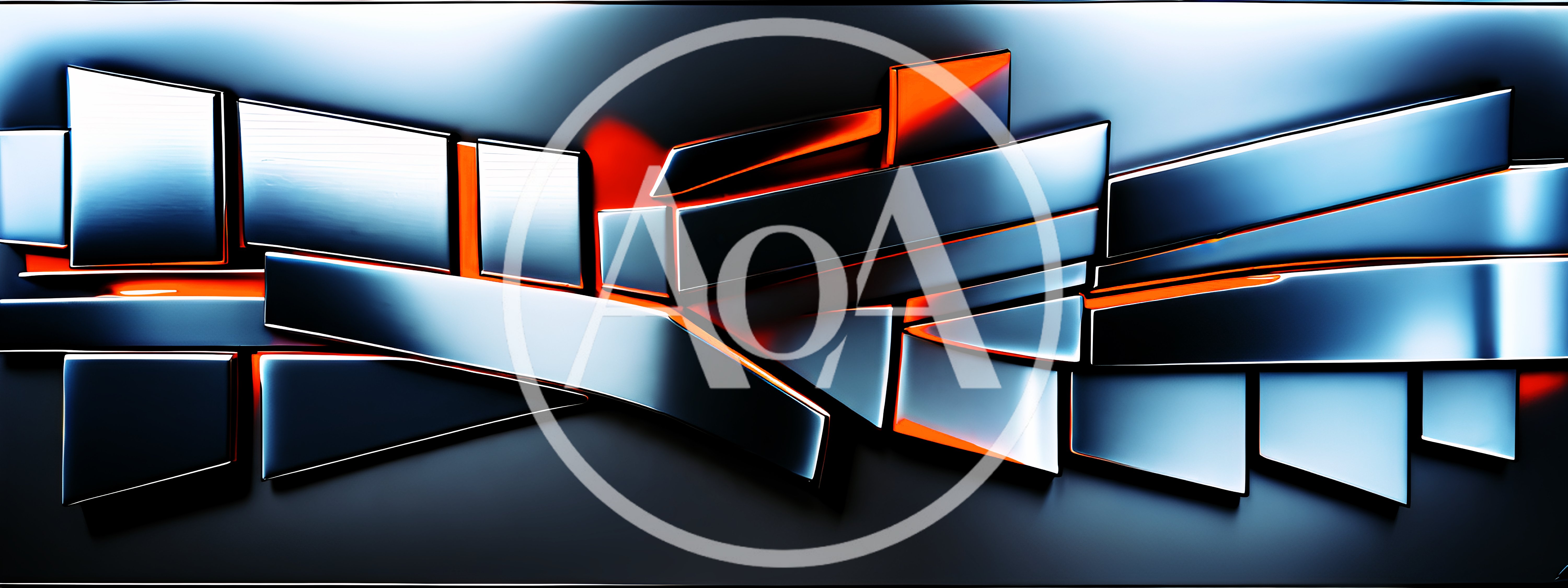 Abstract Metallic Geometric Shapes With Glowing Orange Accents