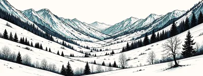 Snowy Mountain Valley Landscape Illustration