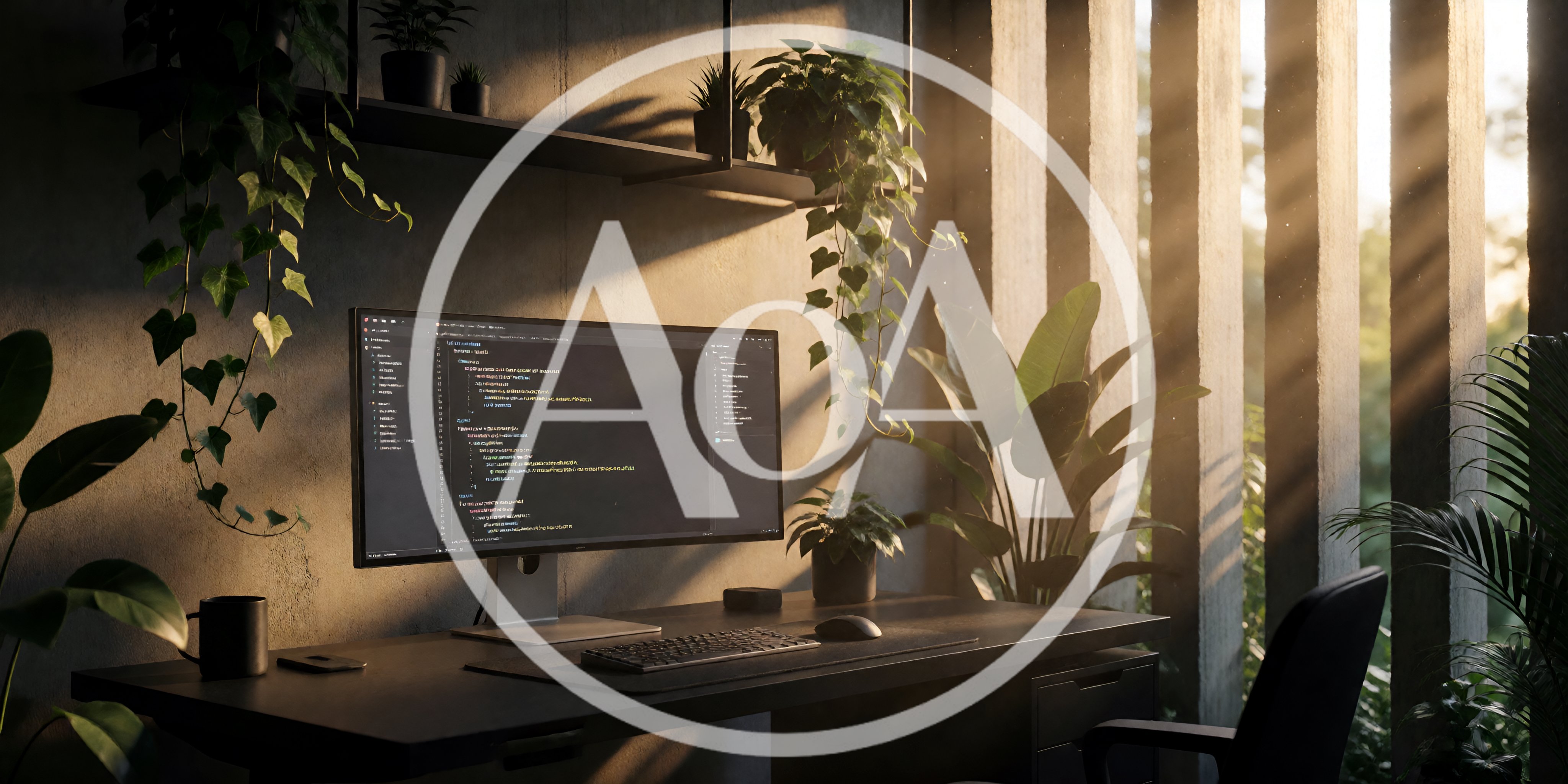 Modern Home Office Workspace With Coding Monitor