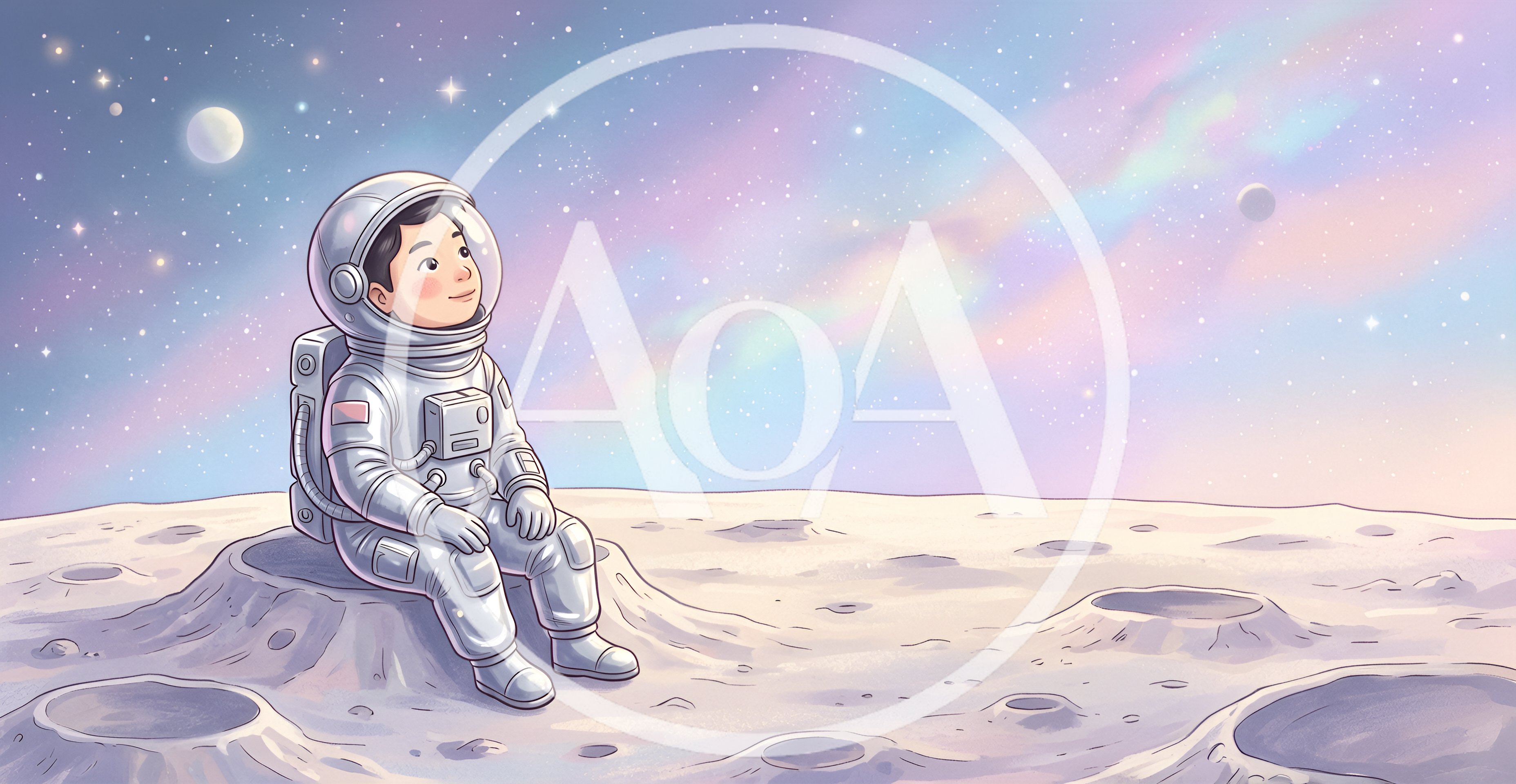 Cute Cartoon Astronaut Sitting On The Moon Surface