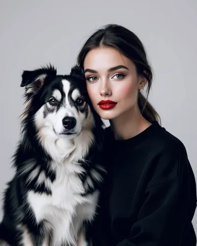 Beautiful Woman Posing With Her Border Collie Dog