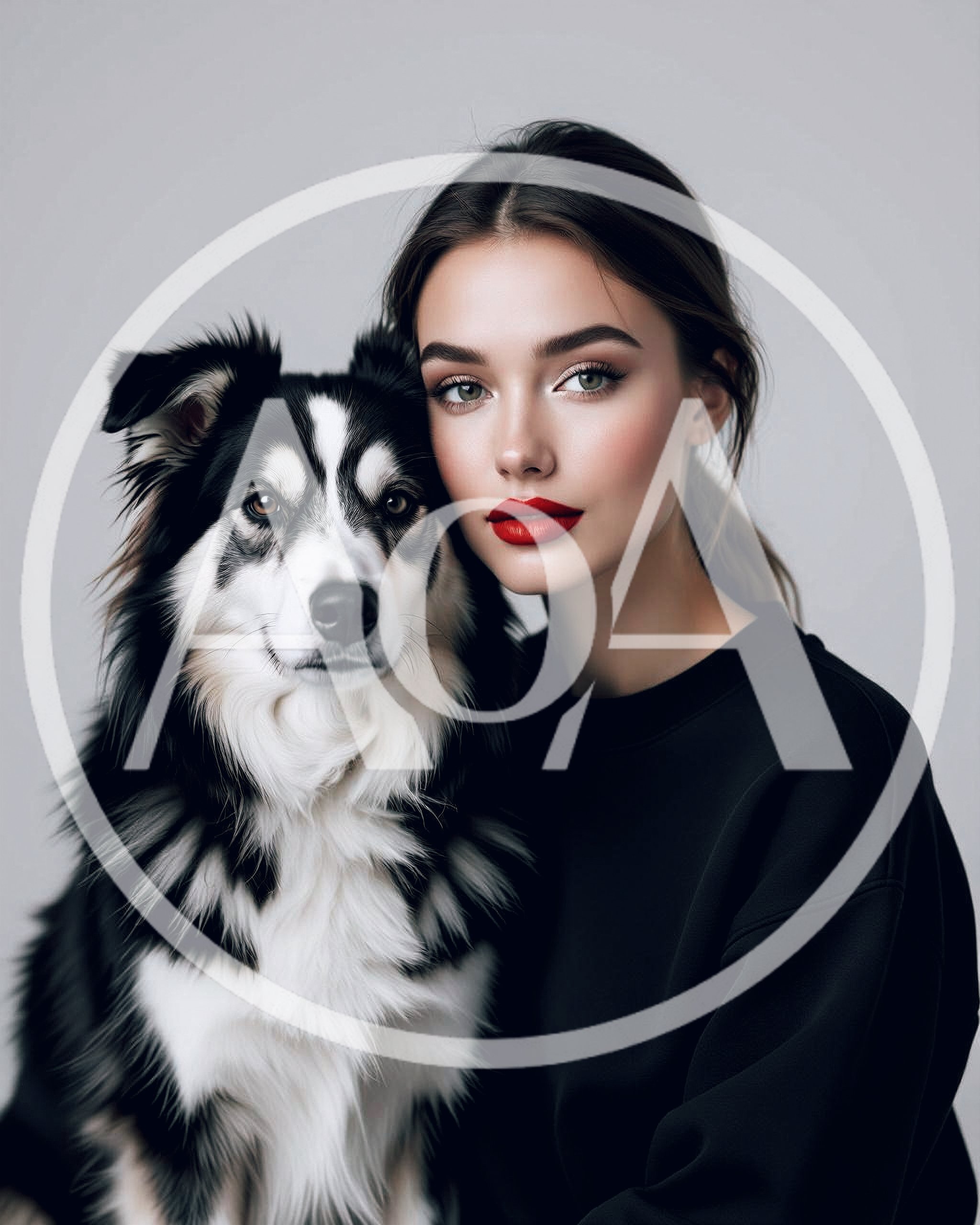 Beautiful Woman Posing With Her Border Collie Dog