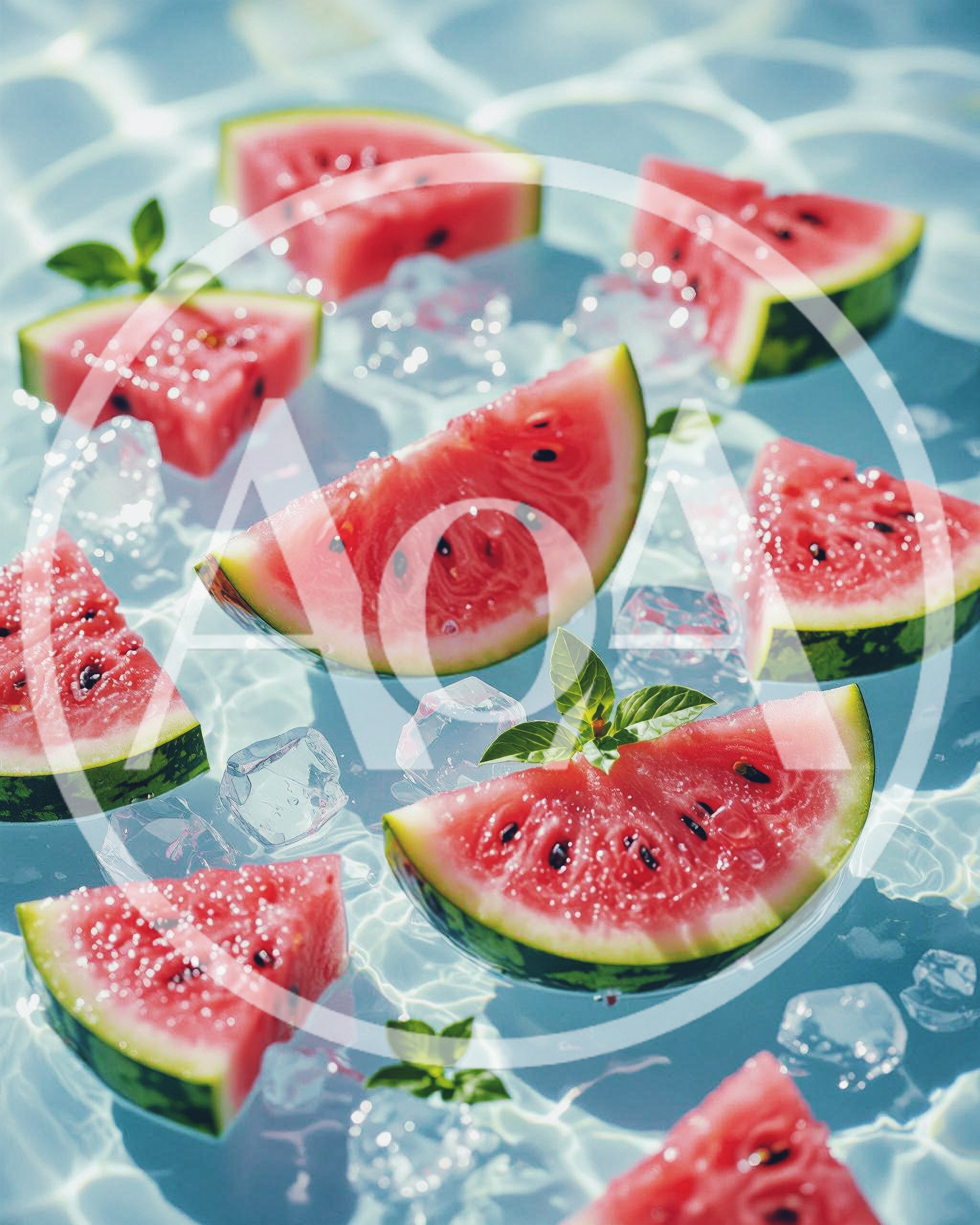 Watermelon Slices Floating In Refreshing Iced Water