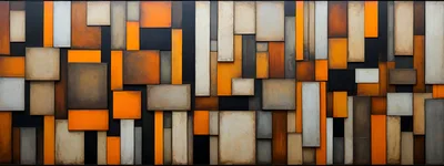 Abstract Geometric Wall Art With Orange And Grey Panels