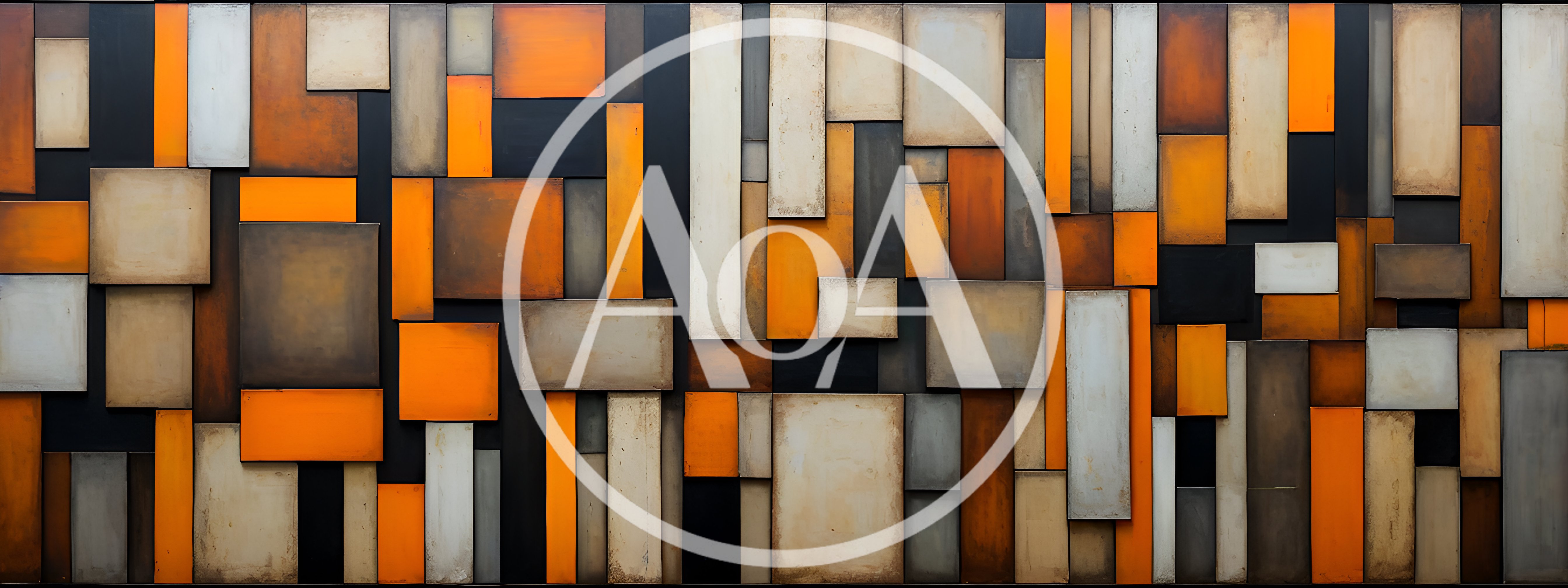 Abstract Geometric Wall Art With Orange And Grey Panels