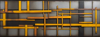 Abstract Metal Wall Sculpture With Geometric Yellow Bars