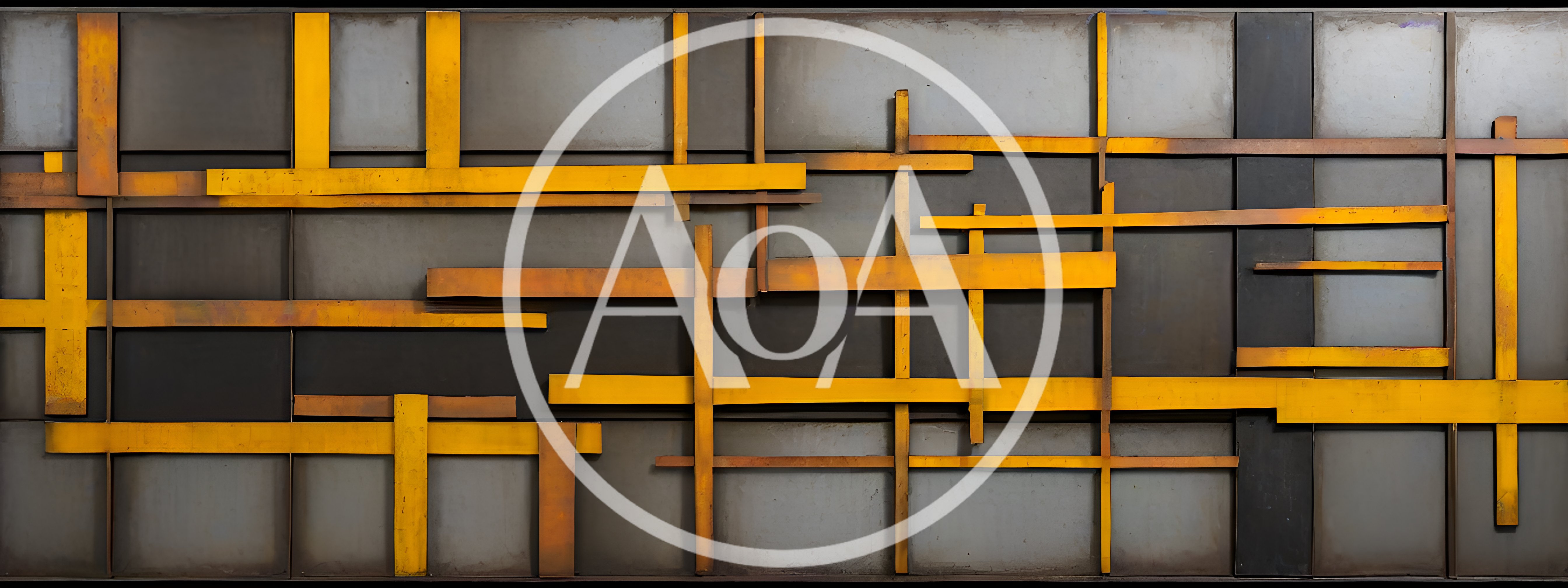 Abstract Metal Wall Sculpture With Geometric Yellow Bars