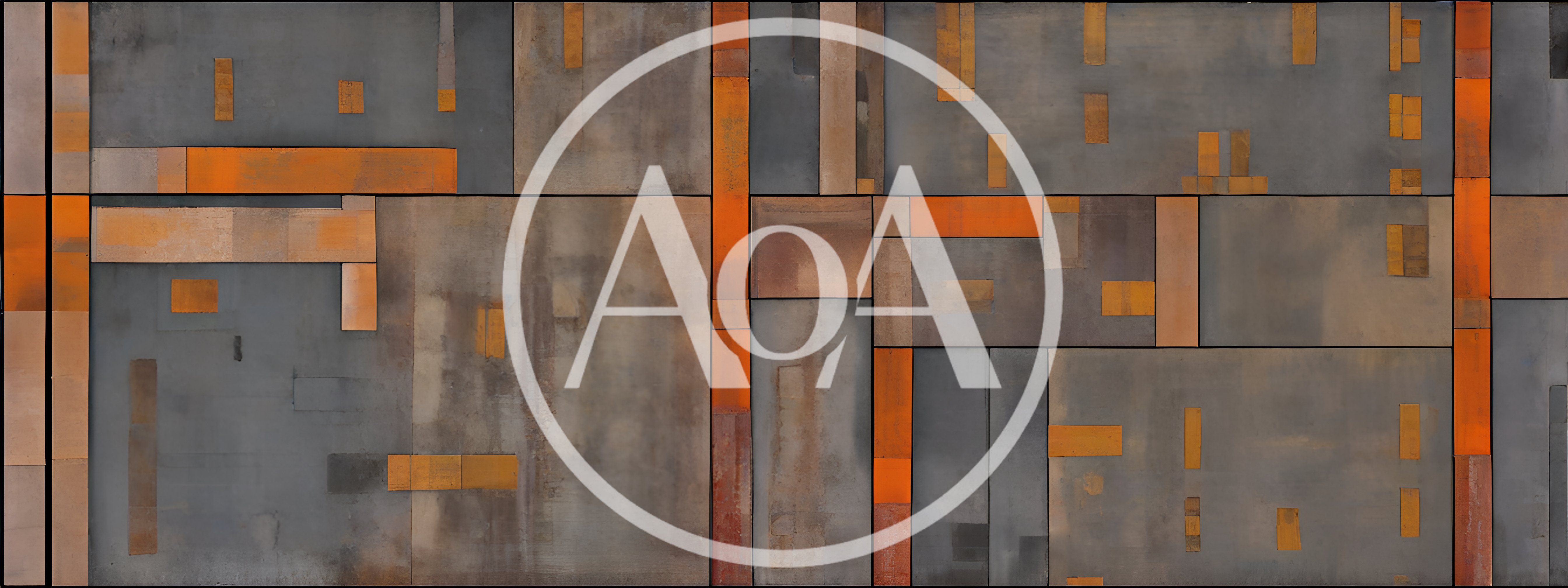 Abstract Geometric Wall Texture With Orange And Grey Panels