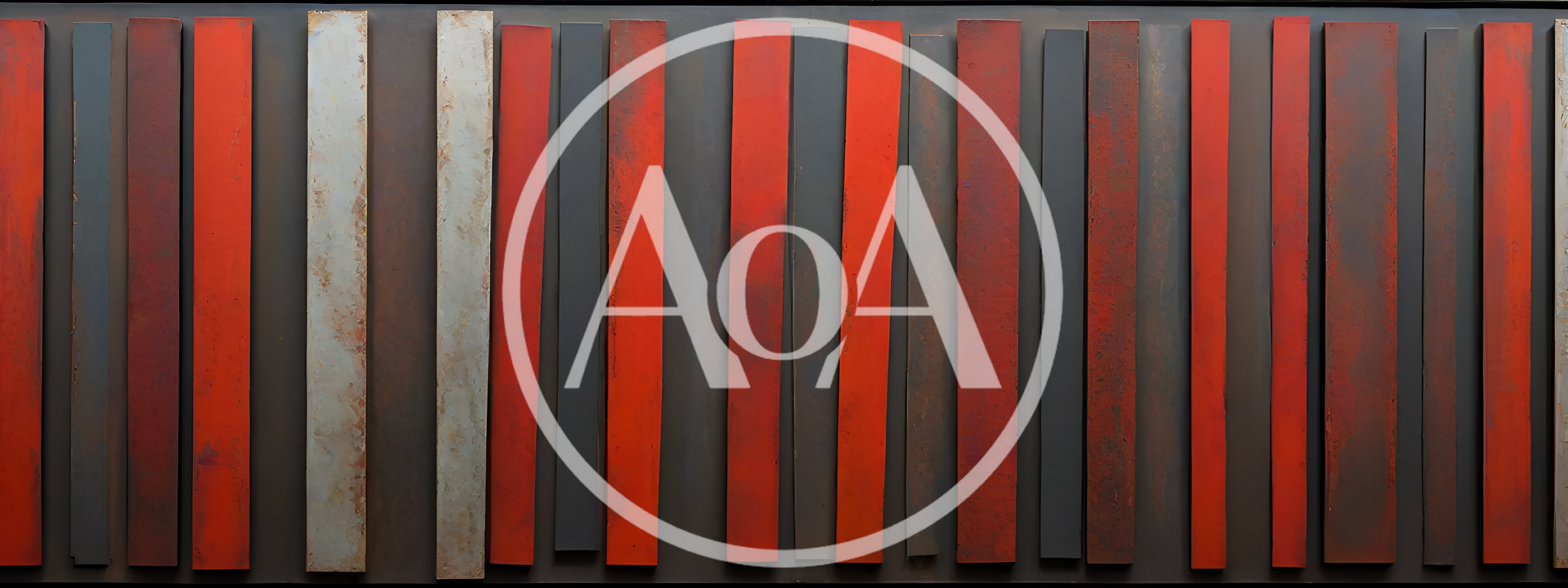 Abstract Vertical Red And Grey Metal Panel Art