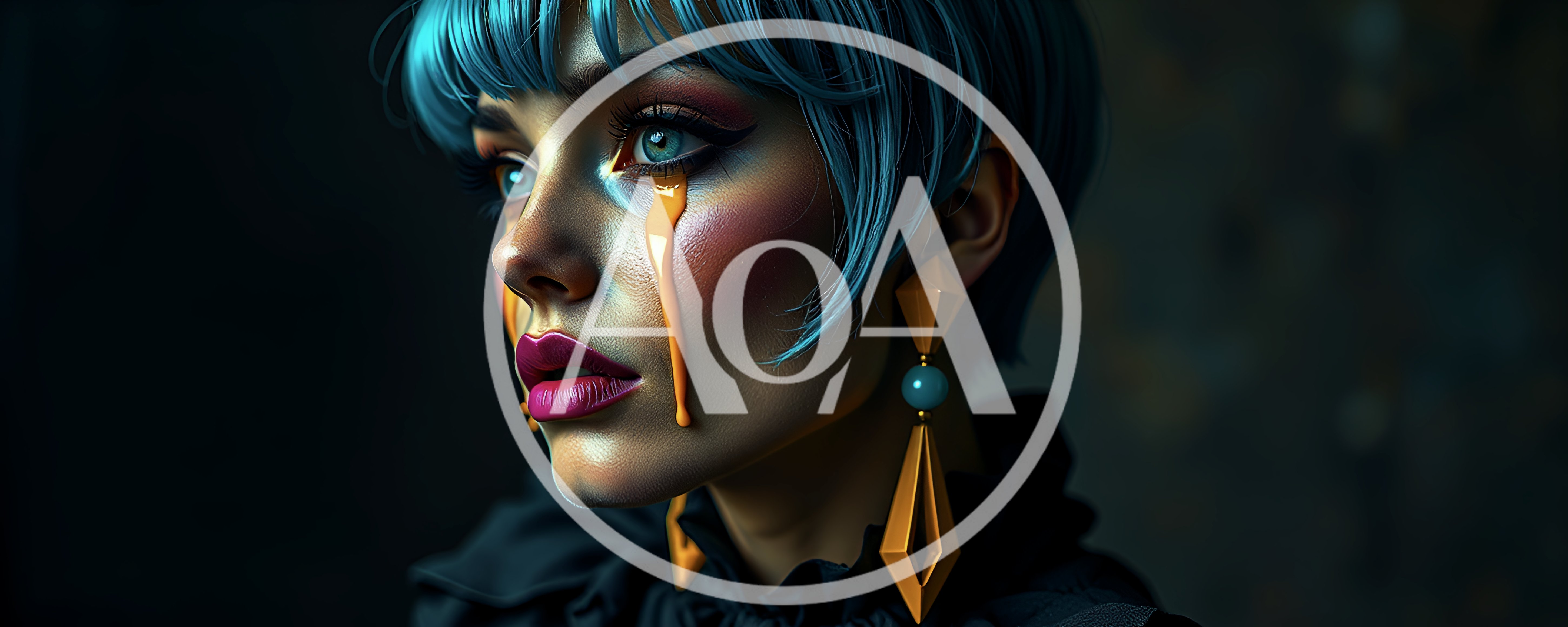 Portrait Of A Woman With Blue Hair And Tears