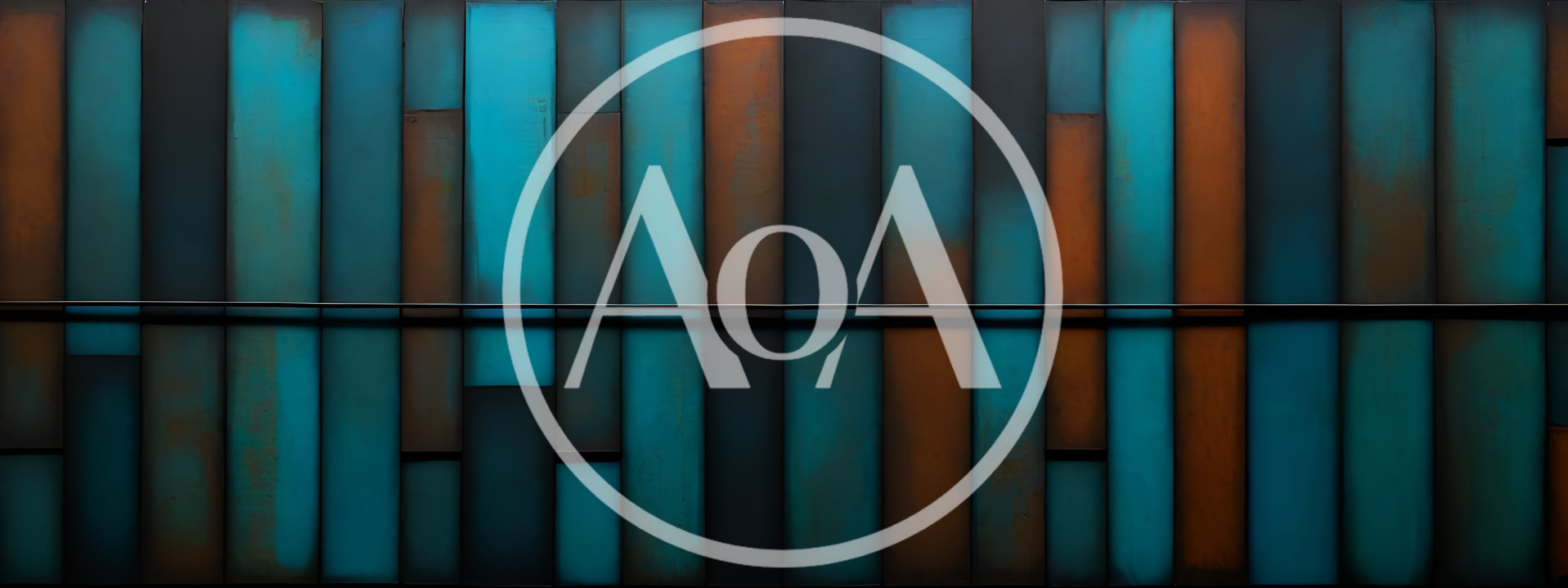 Abstract Metal Wall With Vertical Teal And Rust Panels