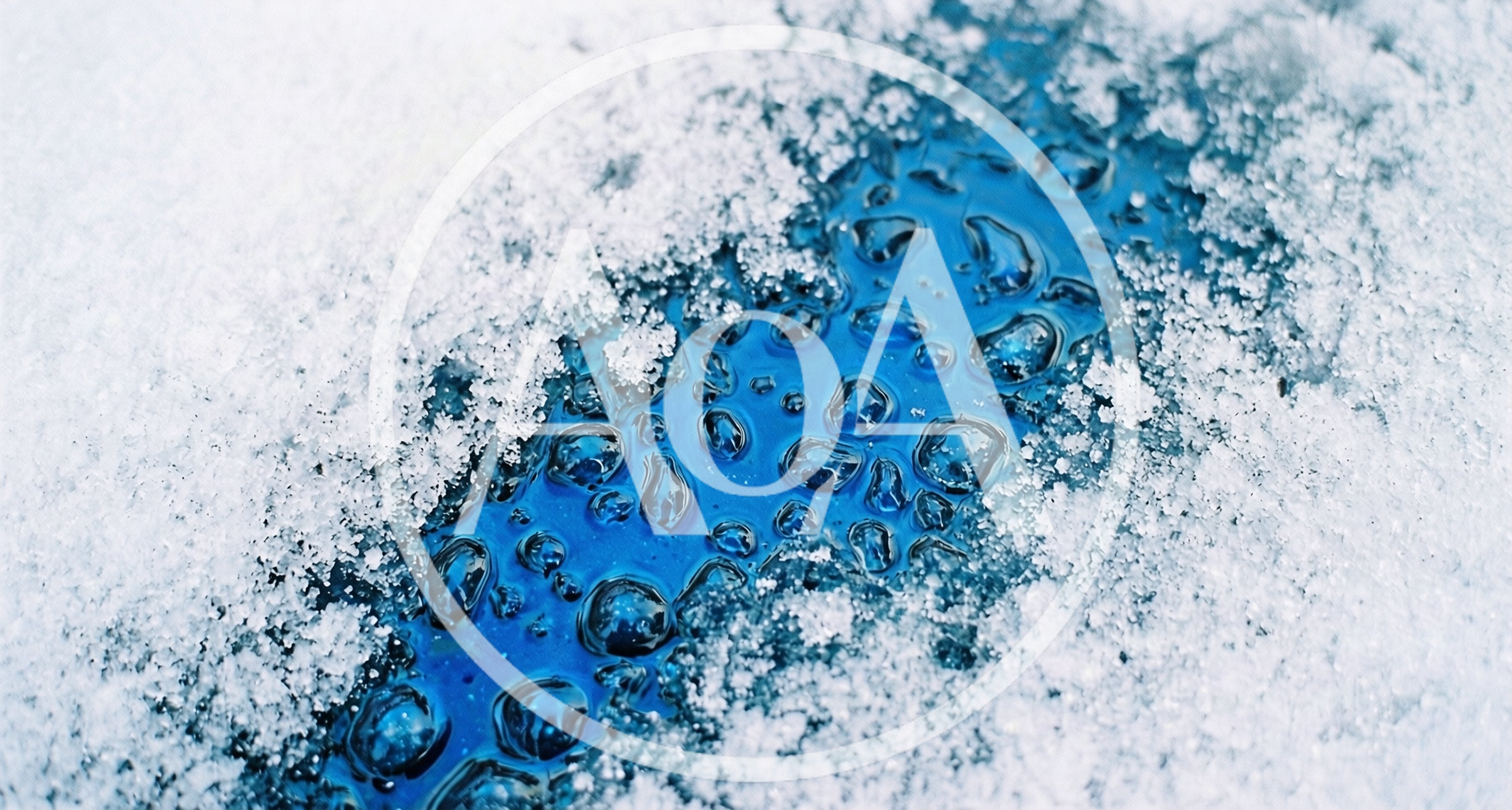 Water Droplets On A Frozen Blue Surface