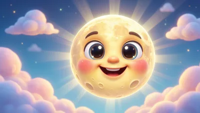 Cute Cartoon Moon Character With Smiling Face