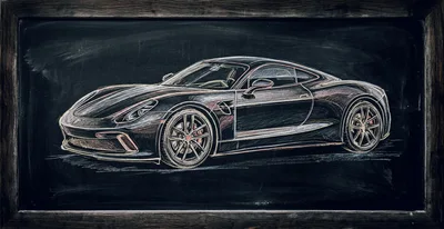 Chalk Drawing Of A Sports Car On Blackboard