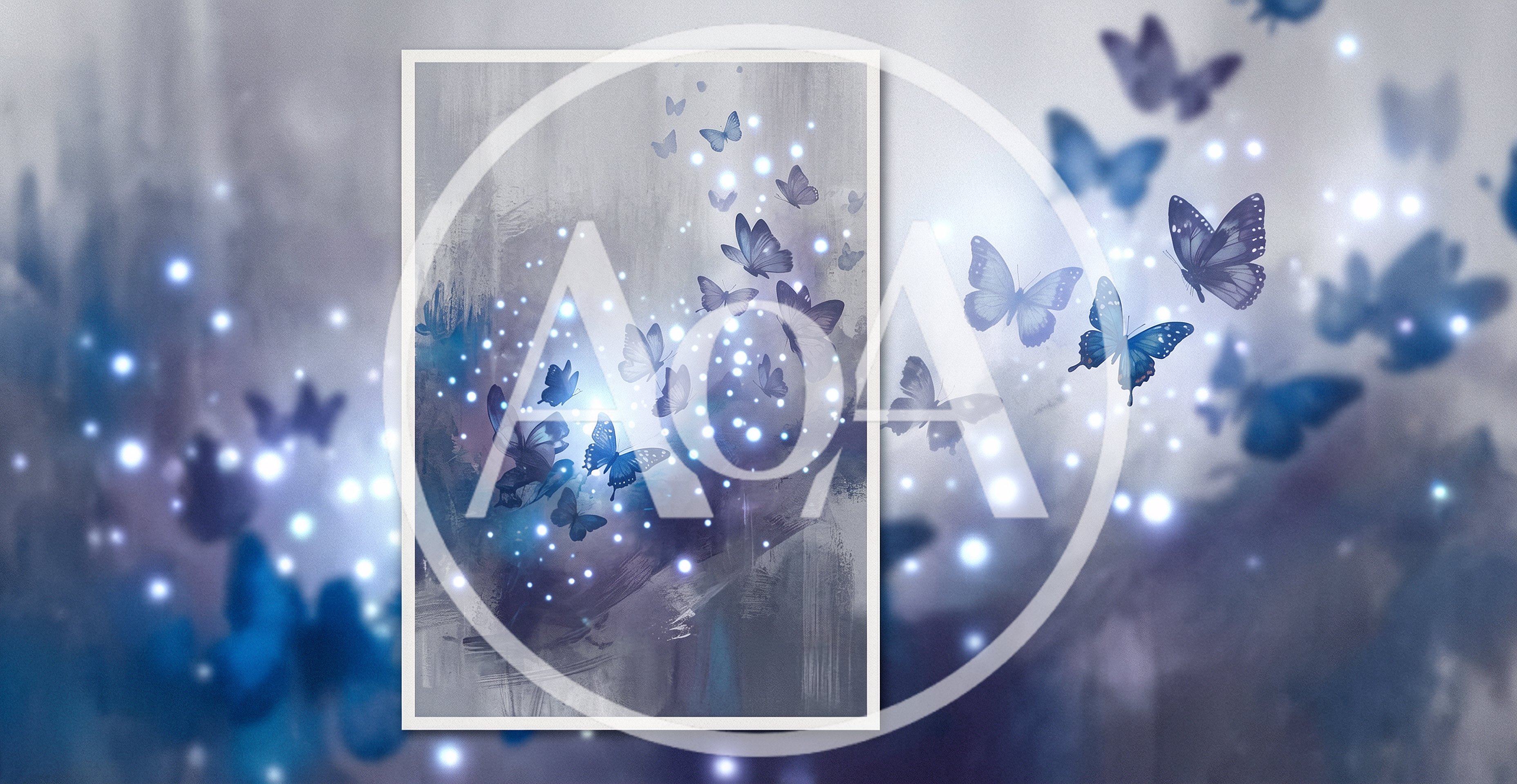 Abstract Digital Art With Blue Butterflies And Glowing Lights
