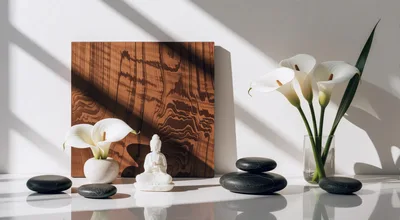 Zen Still Life With Buddha Statue And Calla Lilies
