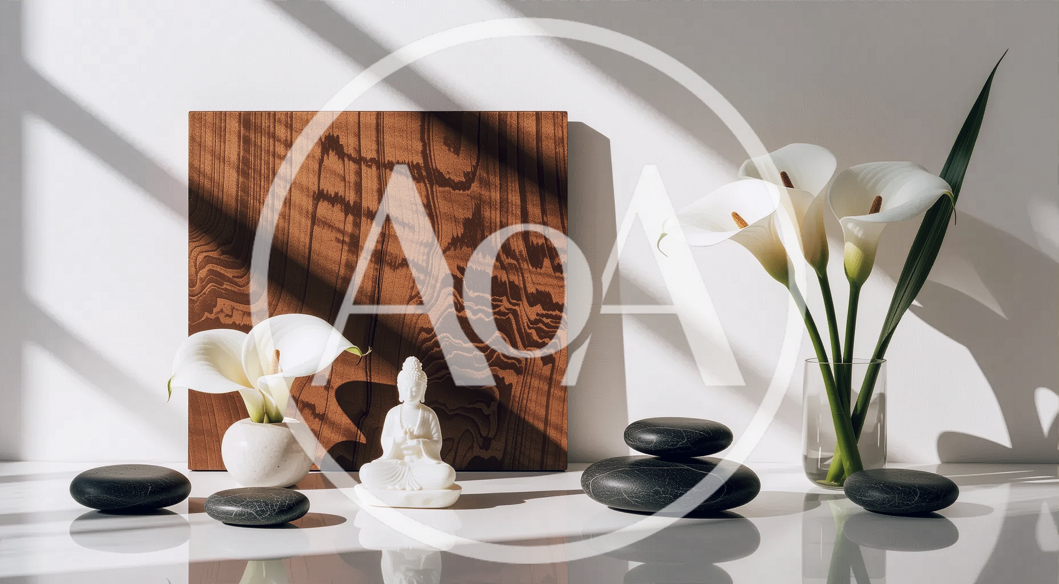 Zen Still Life With Buddha Statue And Calla Lilies