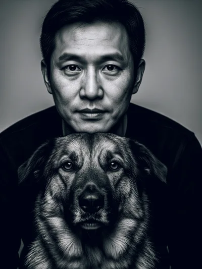 Portrait Of An Asian Man With His Dog