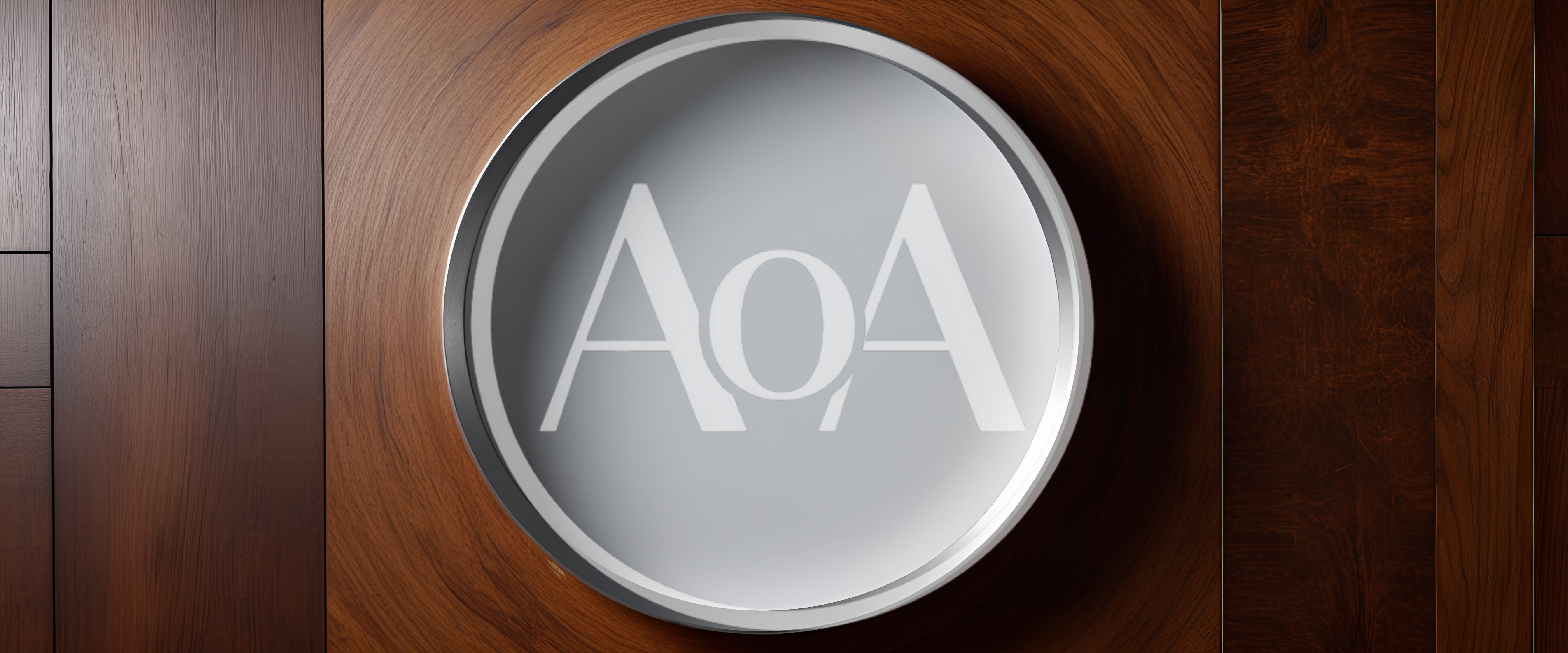 Circular Metal Frame Embedded In Polished Wooden Wall
