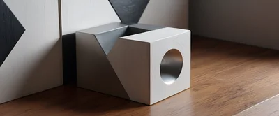 Modern Geometric Wooden Sculpture On A Wooden Surface