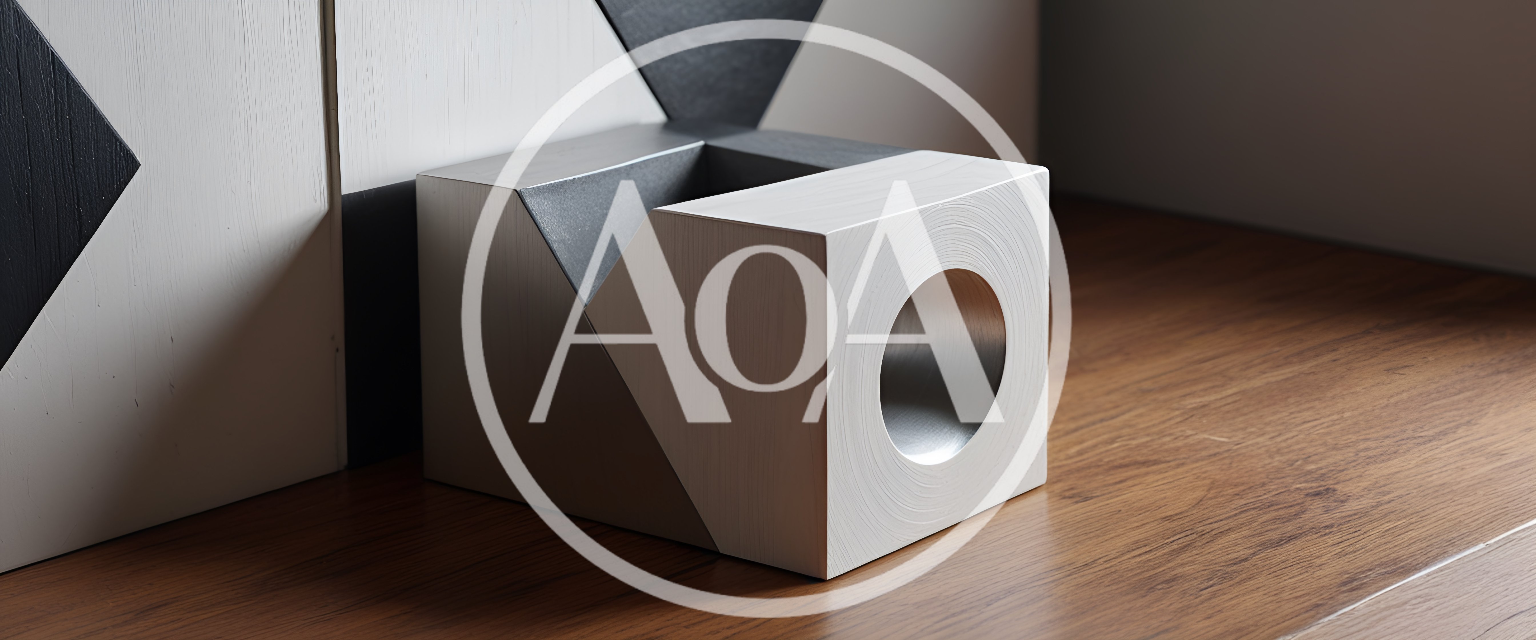 Modern Geometric Wooden Sculpture On A Wooden Surface