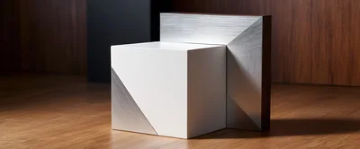 Minimalist White Cube Sculpture With Metallic Accents