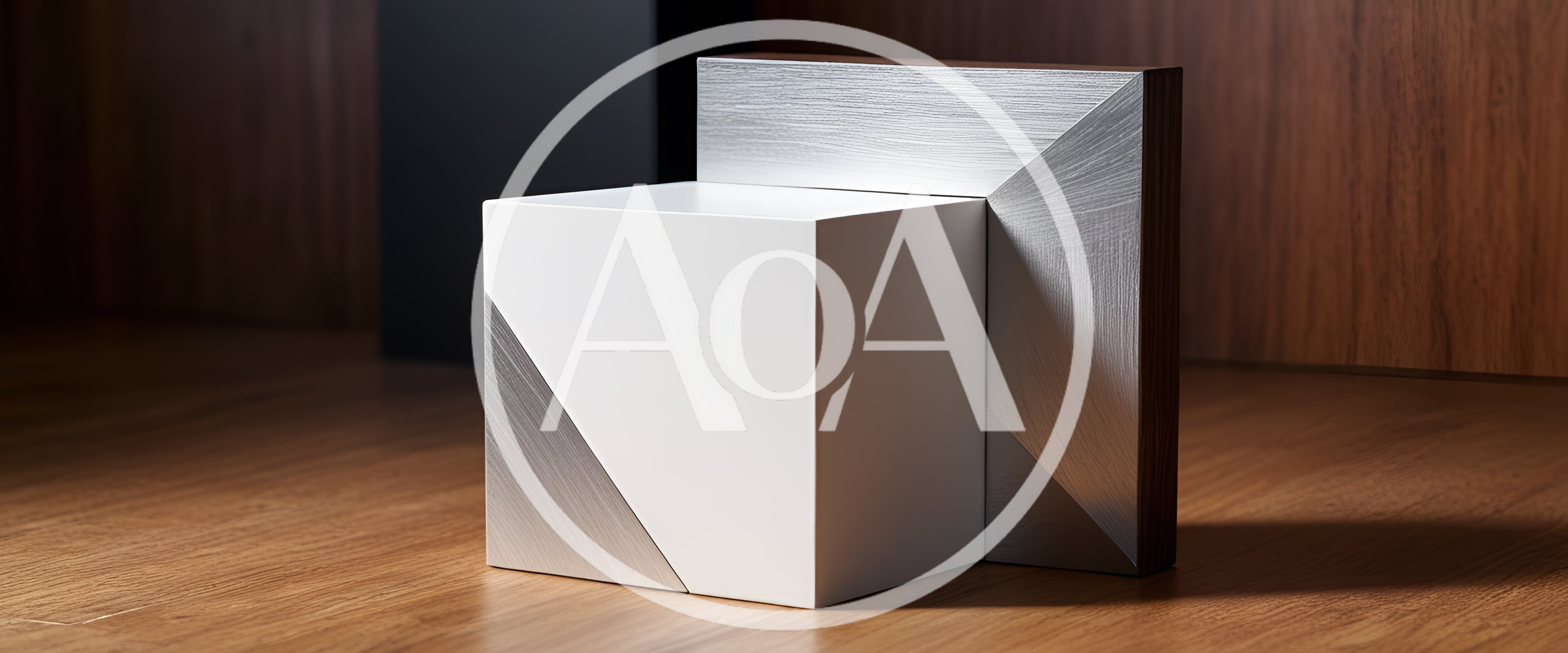 Minimalist White Cube Sculpture With Metallic Accents