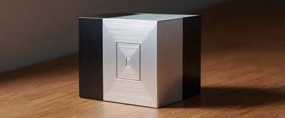 Modern Minimalist Geometric Cube Object On Wooden Table