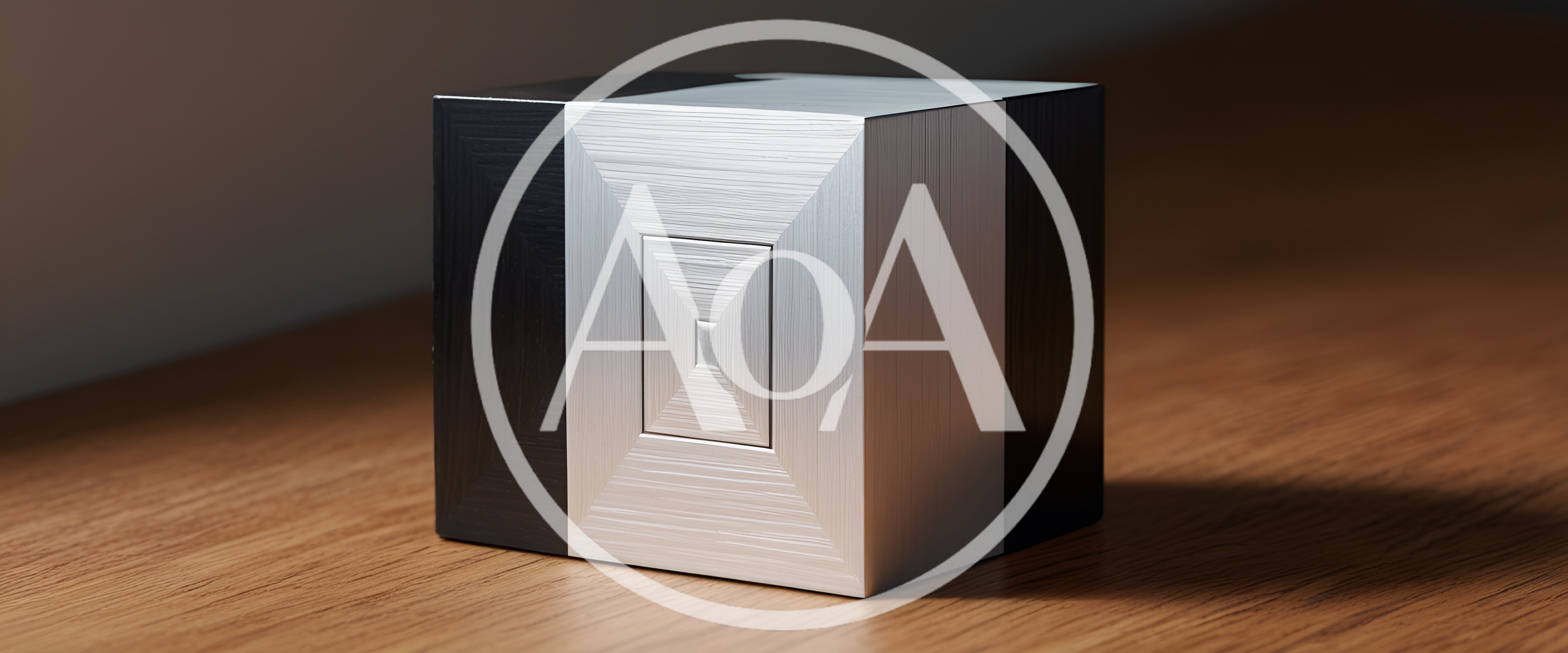 Modern Minimalist Geometric Cube Object On Wooden Table