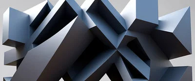 Abstract Geometric 3D Structure With Metallic Blue Surfaces