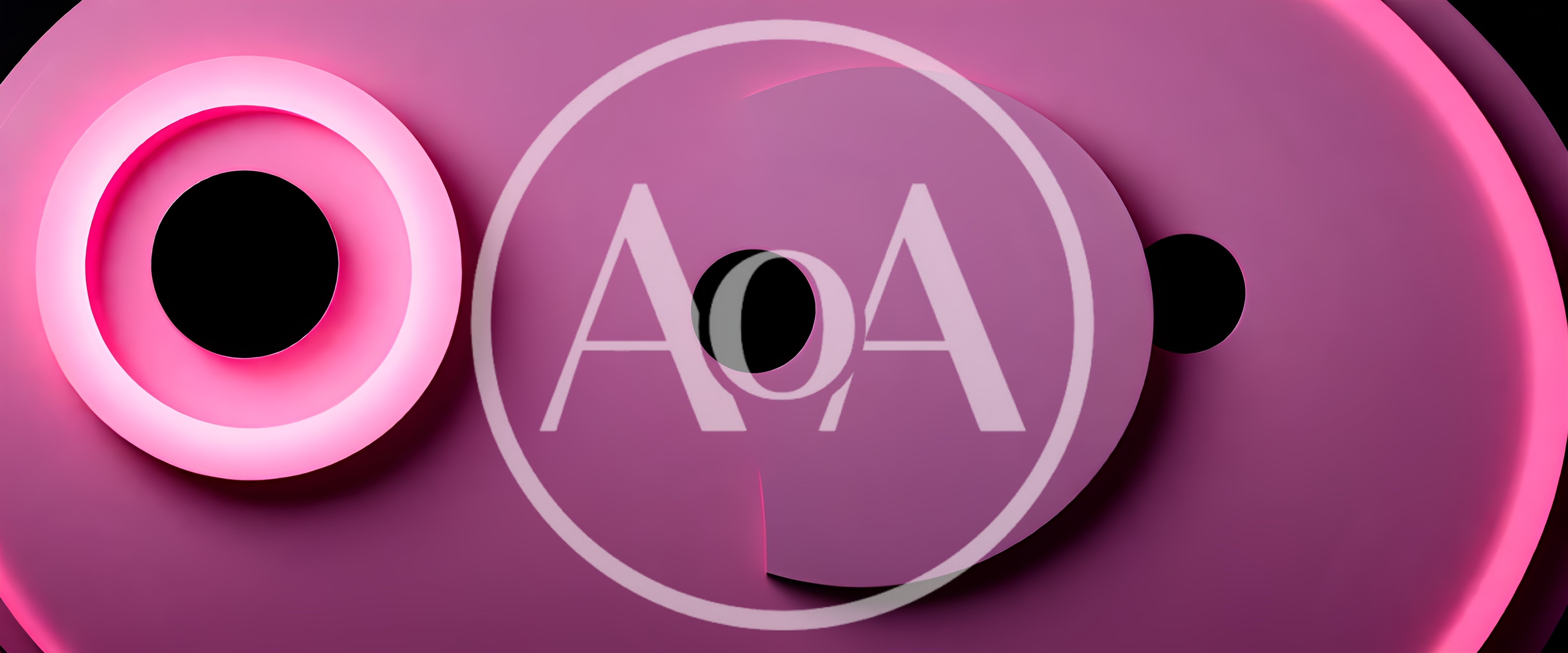 Abstract 3D Pink Geometric Shapes With Glowing Neon Rings