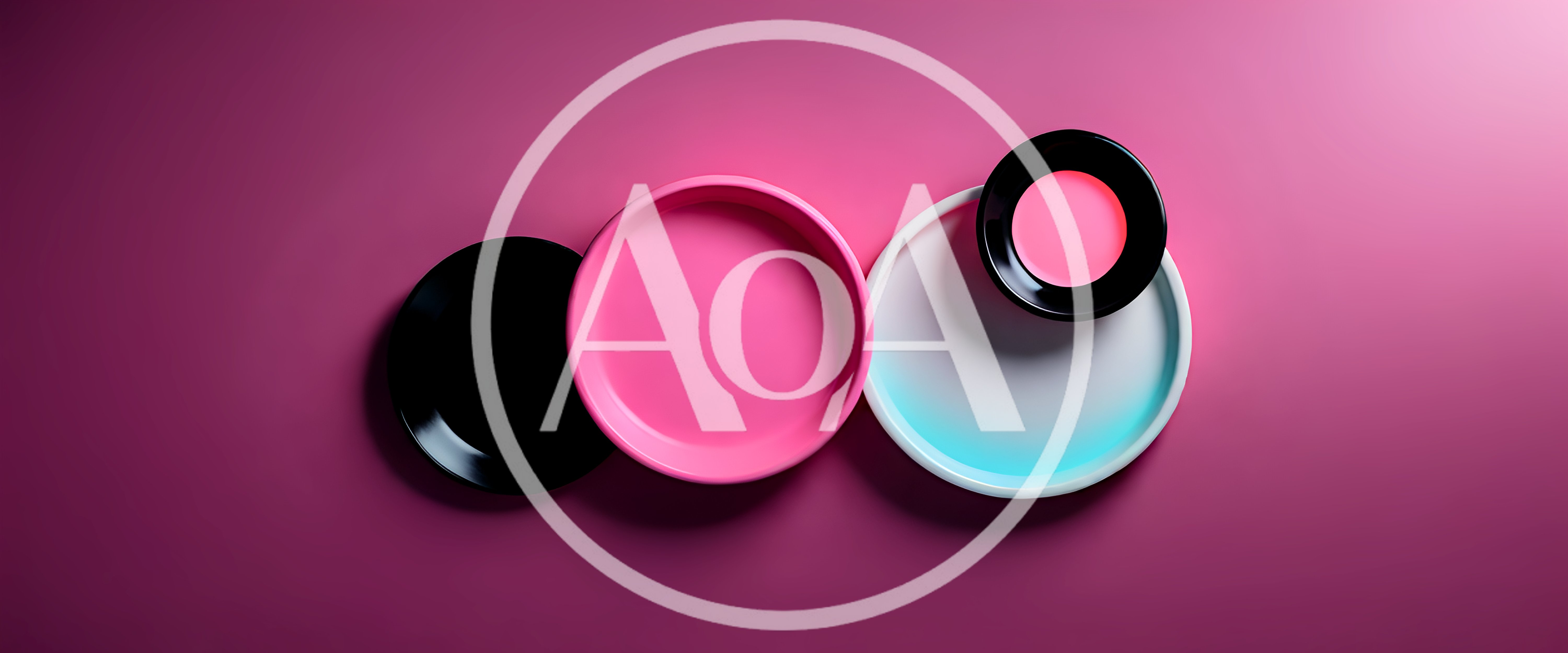 Abstract Composition Of Colorful Circular Plates On Pink Background