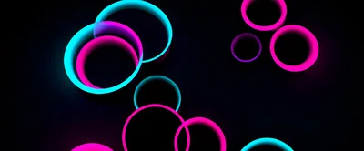 Abstract Neon Rings Floating In Dark Space
