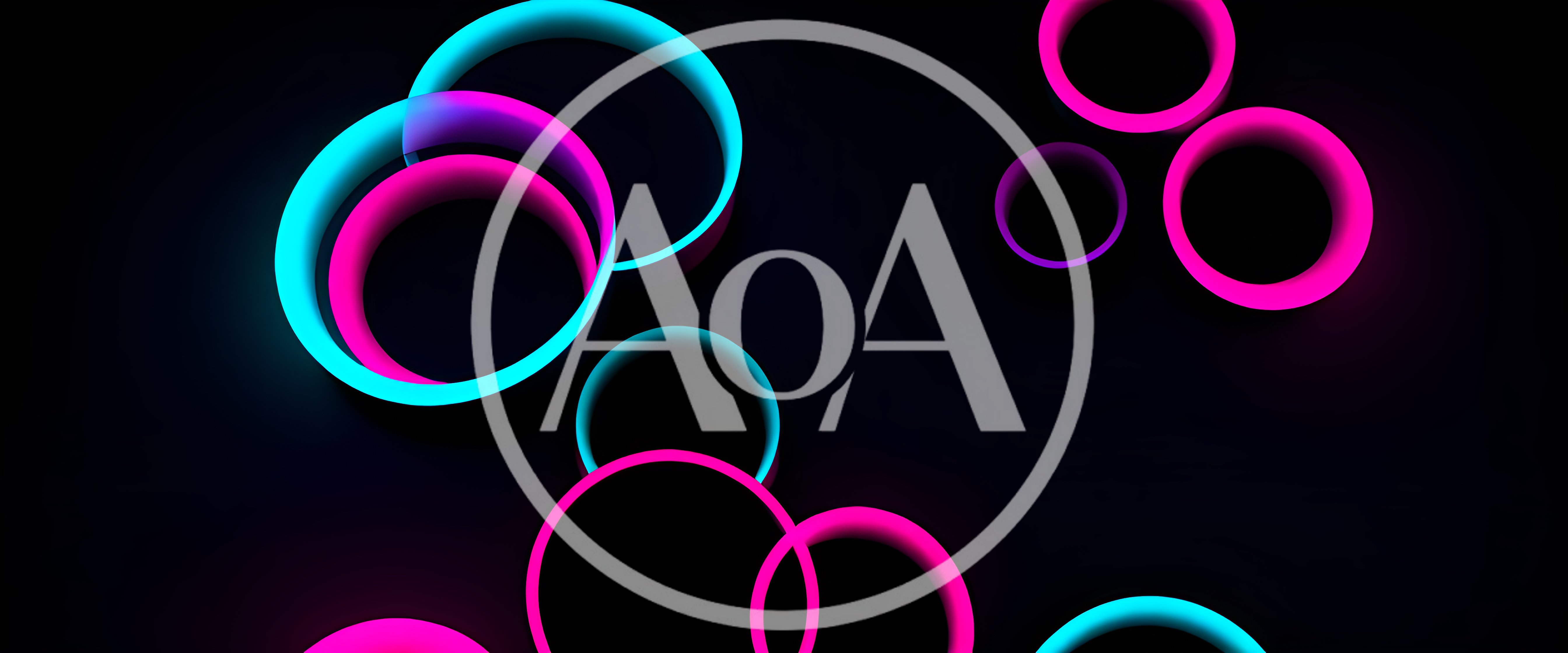 Abstract Neon Rings Floating In Dark Space
