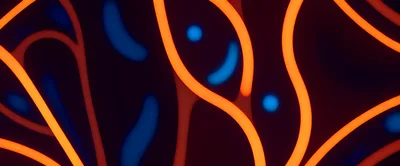 Abstract Glowing Orange Neon Lines And Blue Shapes