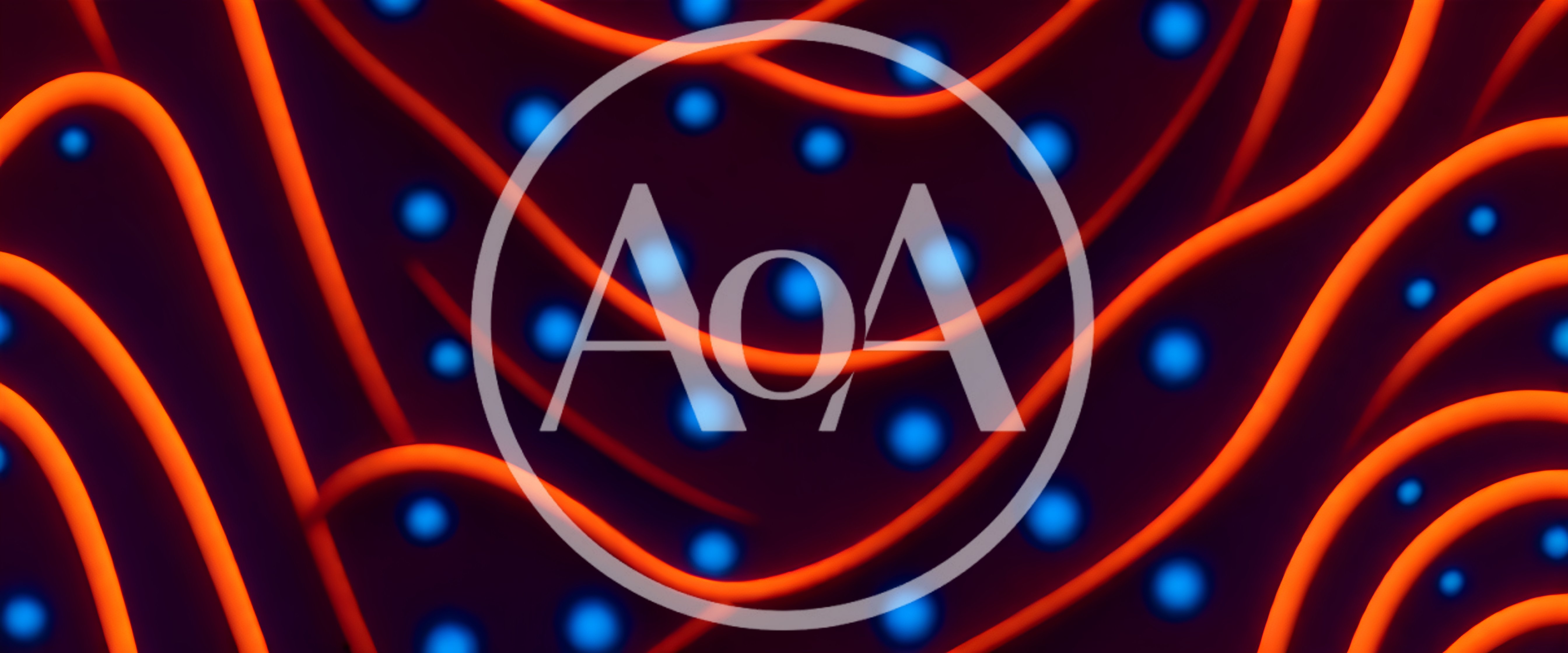 Abstract Neon Orange Waves And Glowing Blue Spheres