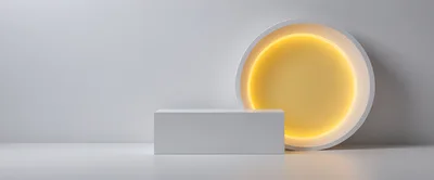 Minimalist White Product Display Pedestal With Glowing Yellow Circle