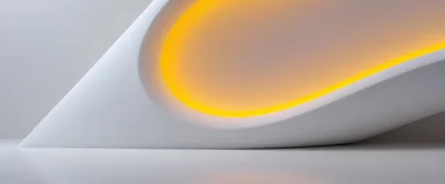 Abstract Minimalist White Curved Wall With Yellow Backlighting