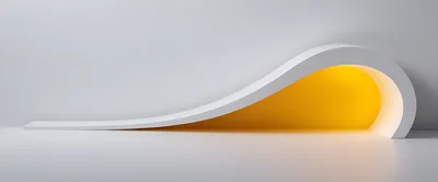 Abstract Minimalist White Curved Structure With Warm Yellow Glow