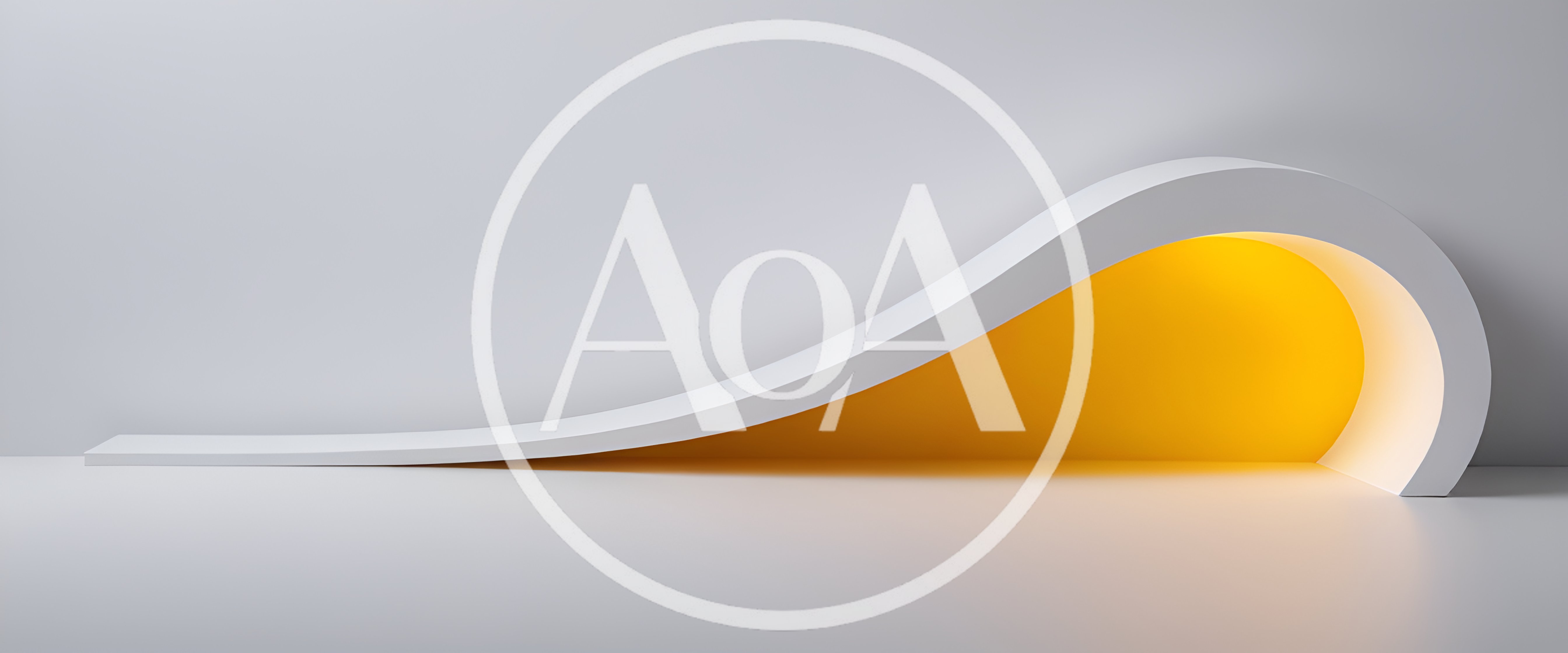Abstract Minimalist White Curved Structure With Warm Yellow Glow