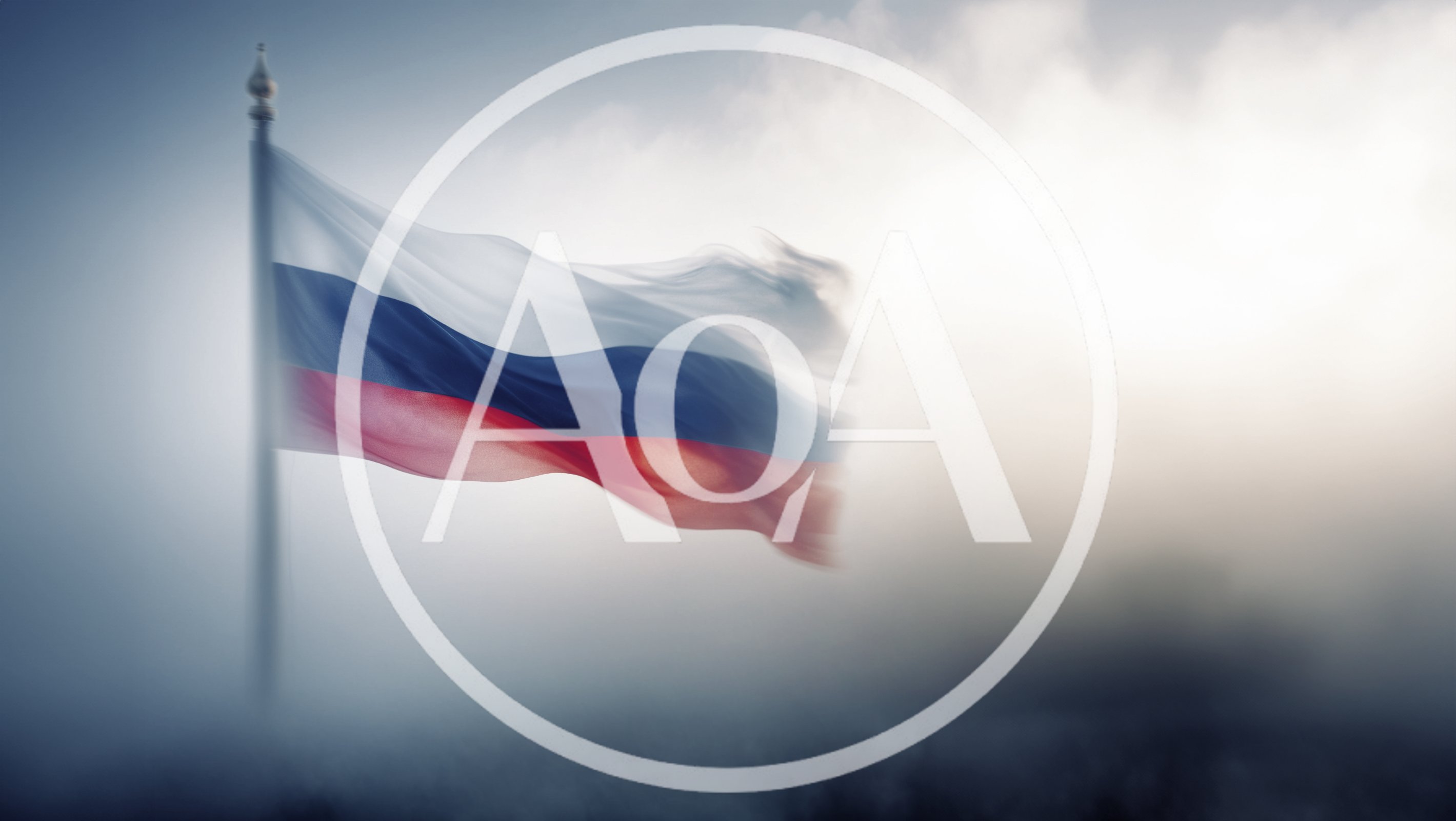 Russian Flag Waving In Thick Fog