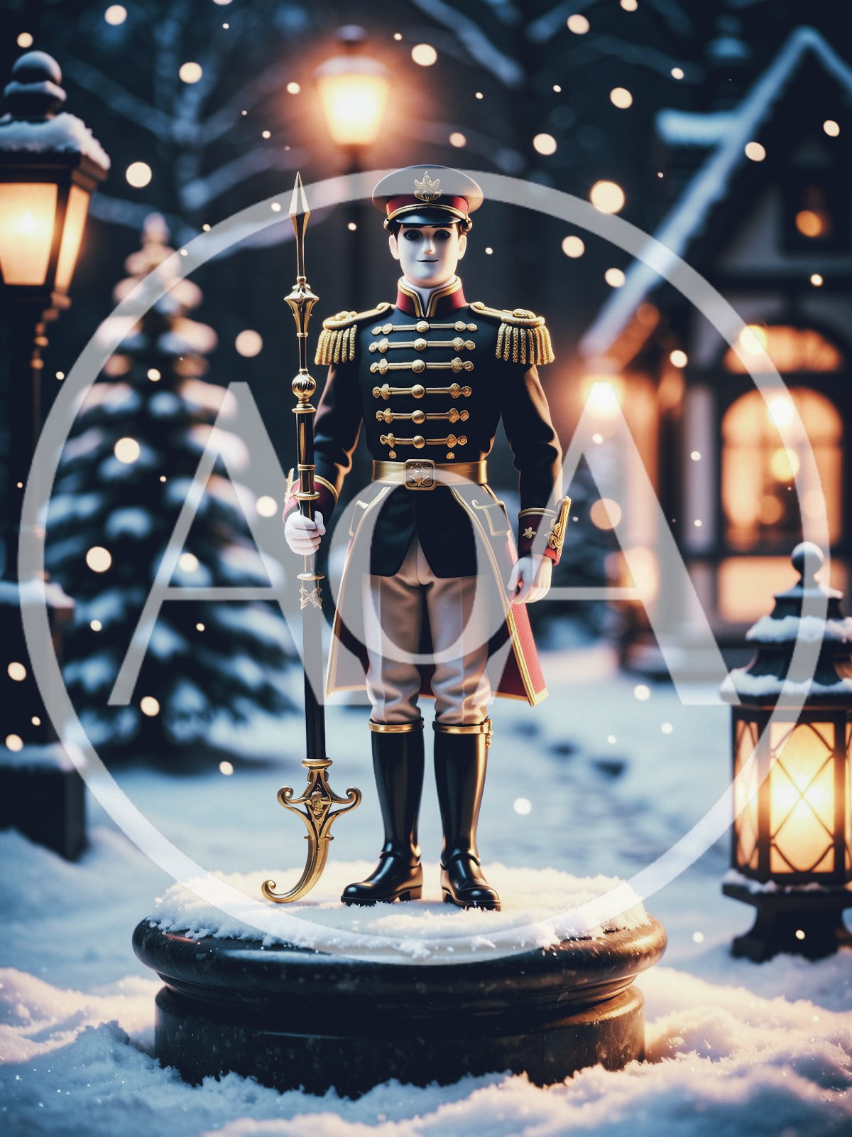 Nutcracker Soldier Figurine Standing In Snowy Winter Setting