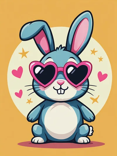 Cute Cartoon Rabbit Wearing Heart Shaped Sunglasses