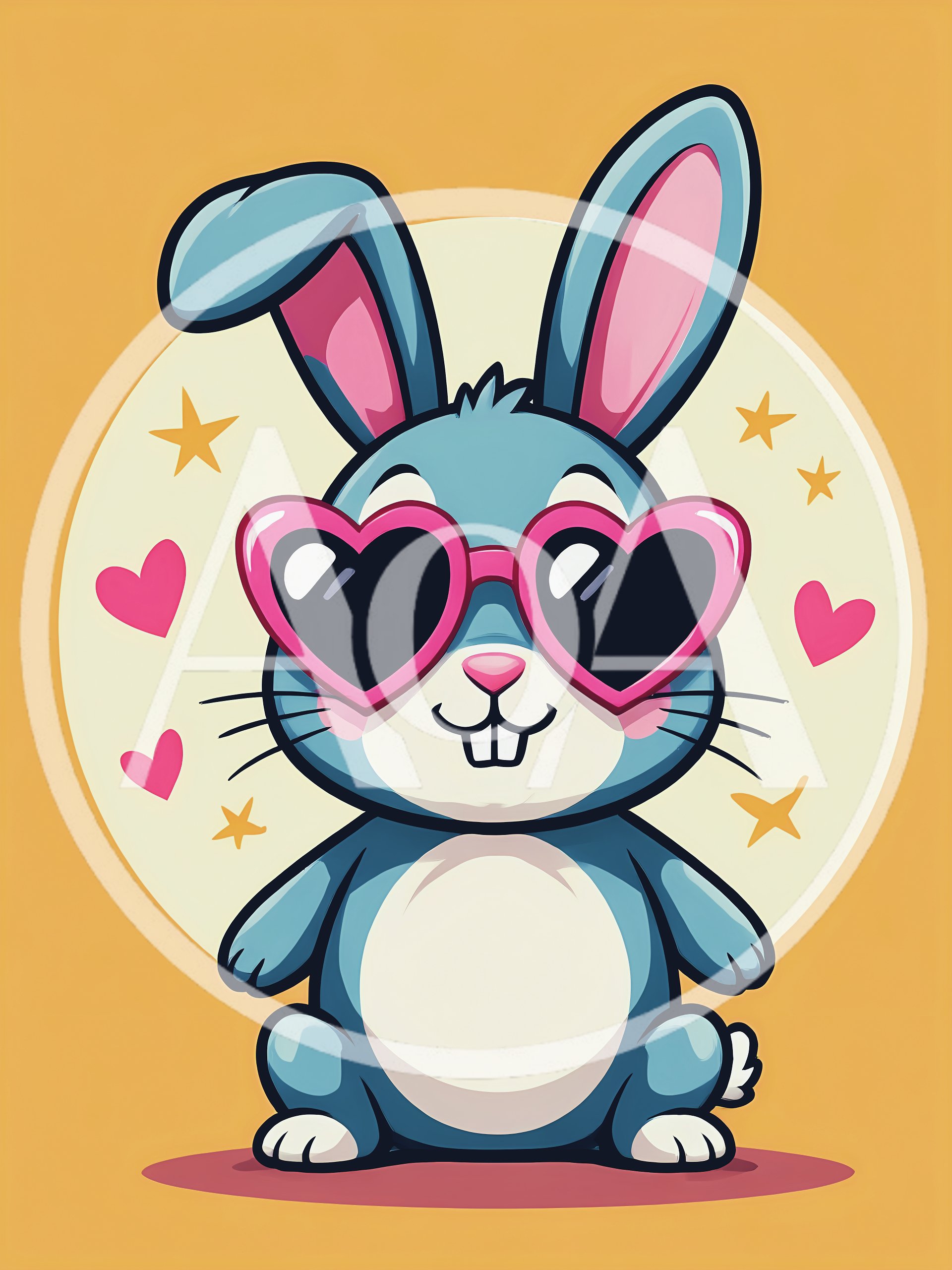 Cute Cartoon Rabbit Wearing Heart Shaped Sunglasses