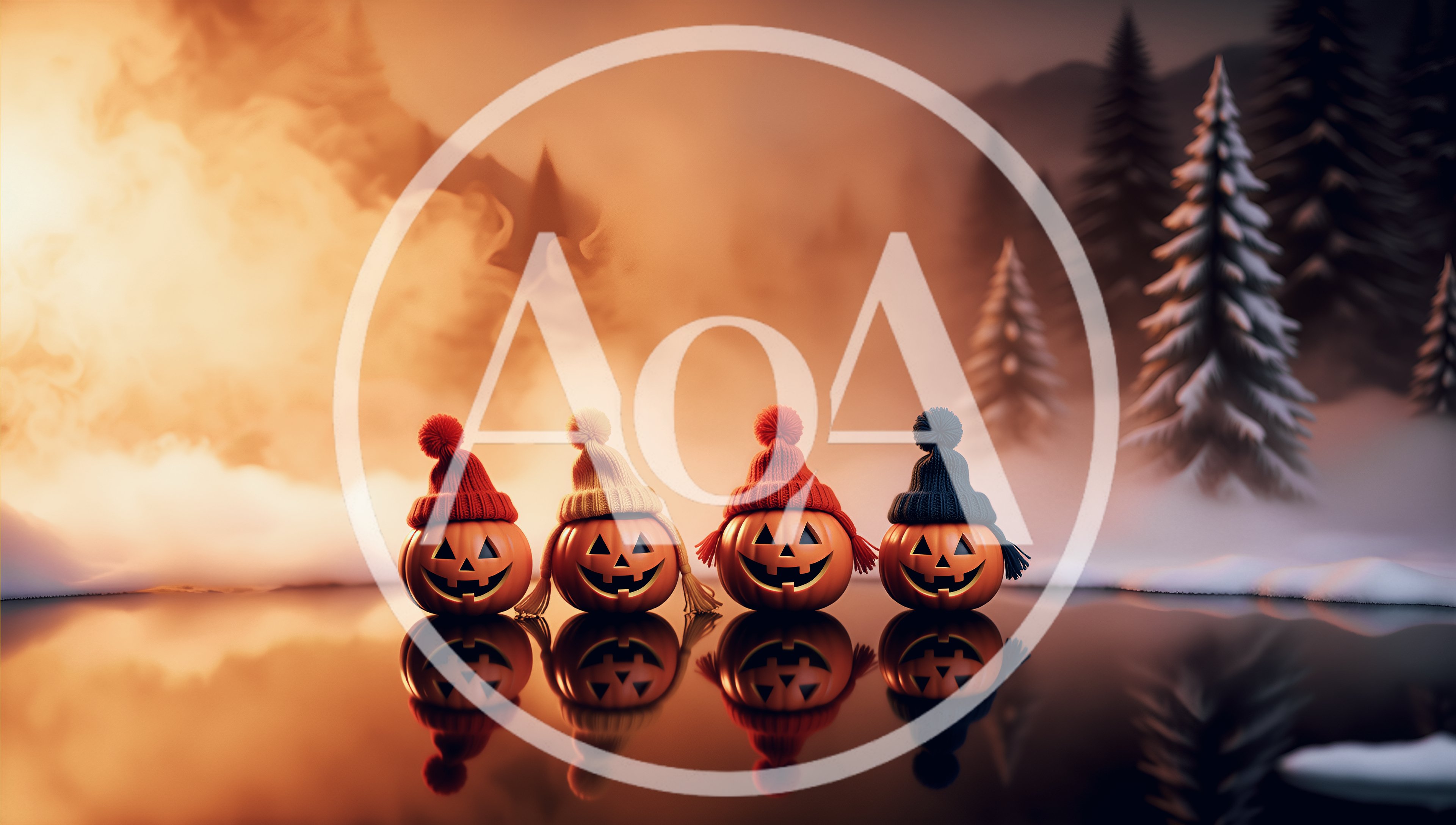 Four Jack O Lanterns Wearing Winter Hats