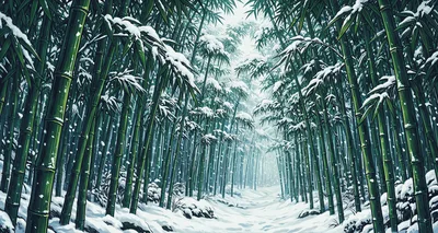 Snow Covered Bamboo Forest Path